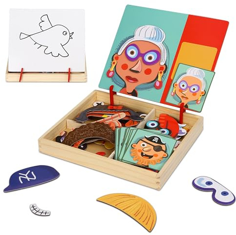 SK MISS Magnetic Puzzles for Toddlers 3+ Year Olds, Double Sided Magnetic Drawing Board Kids Jigsaw, Wooden Sorting Toys, Fridge Magnets for Boys Girls