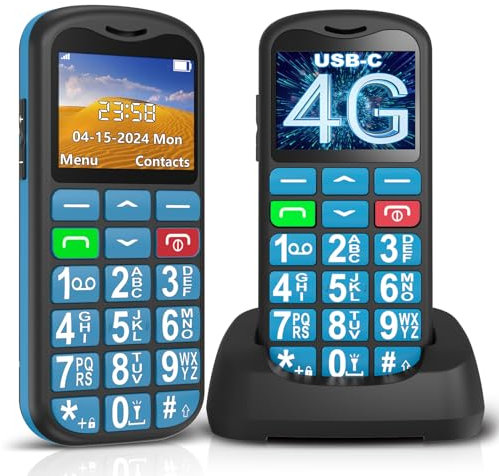 ukuu 4G Seniorenhandy Ohne Vertrag Lange Standby Zeit Rentner Großtasten Handy mit Ladestation 1,8 Zoll Farbdisplay Dual SIM SOS Notruftaste Blau