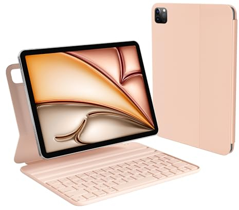 HOU Folio Tastatur für iPad Pro 11 (2018-2022), Air 11 Zoll (M3/M2, 2025/2024), Air 5/4 Generation, Slim Hautgefühl - Hülle, Einstellbarer Winkel, QWERTZ, Rosa