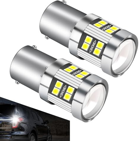 P21w 1156 Ba15s LED Bulb White 6000K 6W 12V-24V DC10-30V Super Bright for Reverse Light Brake Turn Signal RV Interior Light Auto Backup Rear Fog Lamp Stop Drl Tail Position Bulbs Rear Fog Lamp 2 Pack
