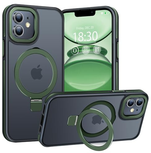 BENTIACC Handyhülle iPhone 11 Hülle, mit Unsichtbarer Ständer, mit Mag-Safe, Militärschutz, [Transluzente Matte] Anti-Fingerabdruck hülle iPhone 11 6,1 Zoll(DunkelGrün)