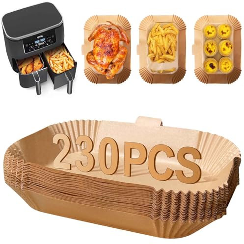 ENGHEK 230PC Air Fryer Liners, Upgraded Dual Ninja Air Fryer Liners Disposable, Air Fryer Accessories with Curved Handle for Ninja AF300UK AF400UK, Salter, Tower and Other Dual Zone Air Fryer