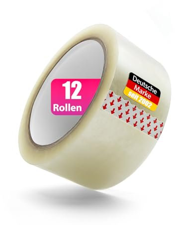 BigDean 12 Rollen Profi Paketklebeband – Klebeband ultra stark & transparent