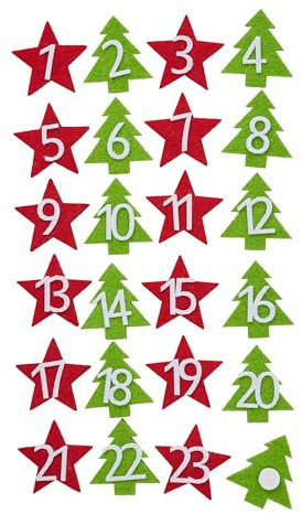 VBS Filz-Adventszahlen mit Klebepunkten 24 Stk. 4cm – Adventskalender-Zahlen, einseitig dekoriert, selbstklebend, für Advent