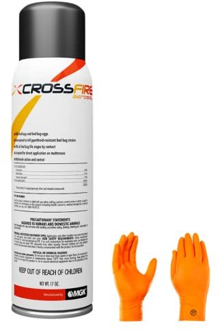 Crossfire 17 oz Can Bundle with 3 Pairs of Gloves - Kills pyrethroid-Resistant Bed Bug strains at All Life Stages, Ideal Bed Bug Solution