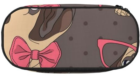 HDTVTV Karikatur, Mops, Hundebaby, In, A, Brille, Und, In, A, Fliege Bleistiftbeutel Stiftetui Tragbare Bleistifttasche Mit Reißverschluss Kosmetiktasche Tasche
