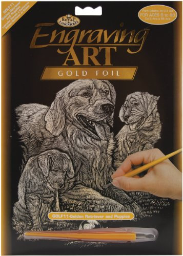 Engraving Art Gold - Retriever & Puppies