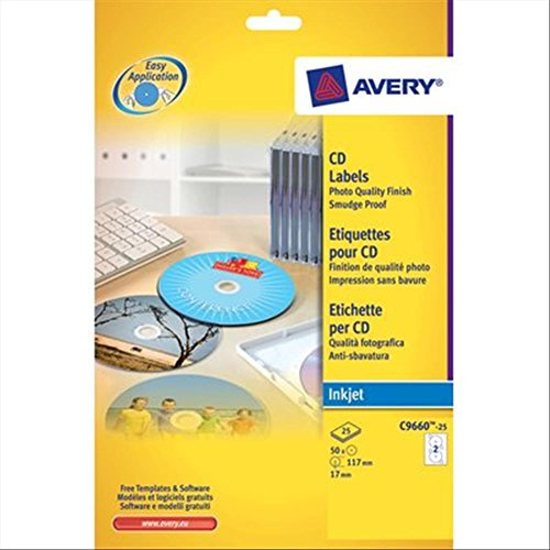 Avery L7676-25 - Full Face CD Laser Labels 117mm DIA L7676-25(50Labels)