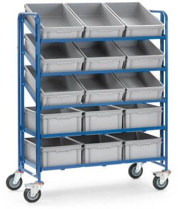 Fetra Transportgeräte mtecb1398 Wagen mit Tablett XL für Boxen mit 15 Boxen D, 1370 mm Länge x 670 mm breite x 1725 mm Höhe, Blau