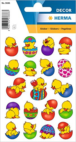 HERMA 3686 Aufkleber Ostereier Küken Bunt klein, 57 Stück, Ostern Sticker mit Ostermotiven, Happy Easter Etiketten für Ostergeschenke Osterdeko Scrapbooking Dekoration Geschenk Briefe DIY Basteln