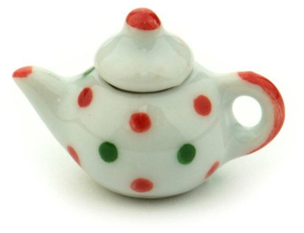 MyTinyWorld 2 x Dolls House Miniature Dotty Design Ceramic Teapots