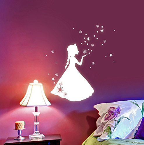 Wandtattoo Wandaufkleber Schneeprinzessin Prinzessin Sterne Schneeflocken fluoreszierend M1663 - ausgewählte Größe: *L - 19cm breit x 29cm hoch*