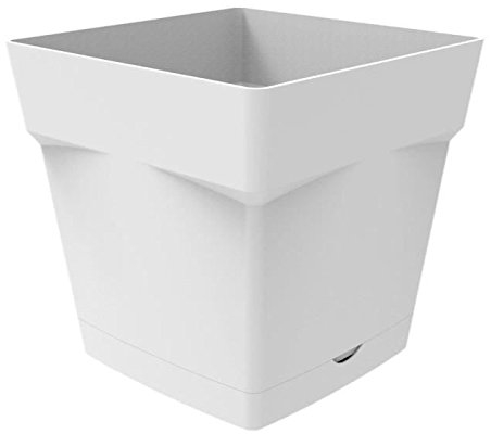 EDA Plastiques Pot Toscane carré avec Soucoupe clipsée 13641 BL SX6 Blanc 17,4 x 17,4 x 17 cm