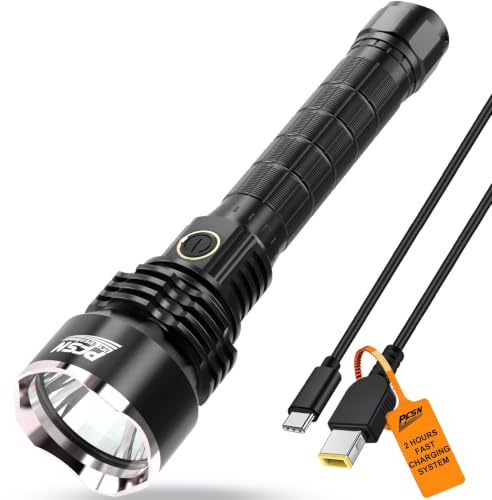 PFSN Torches LED Super Bright - Brightest 6000 Lumens Powerful Torch with 400m Long Beam Distance, IPX65 Waterproof Large High Powered Rechargeable Flashlight Best for Hunting, Hiking, Camping Outdoor