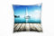 Paul Sinus Art Strand und Meer, Steg, grau, Boot, türkis Deko Kissen 40x40cm für Couch Sofa Lounge Zierkissen - Dekoration zum Wohlfühlen