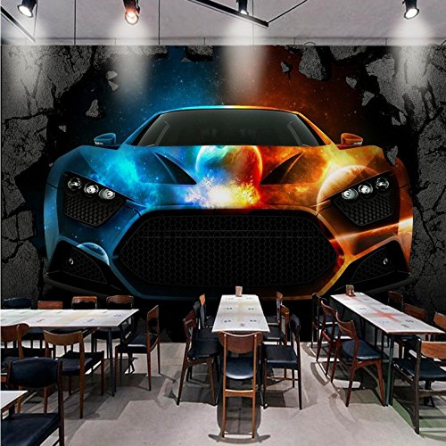 WH-PORP Benutzerdefinierte Fototapete 3D Stereo Tapete Bar Ktv Coole Auto gebrochene Wand Custom Tapete Lobby Büro Wohnzimmer Wandbild-200cmX140cm