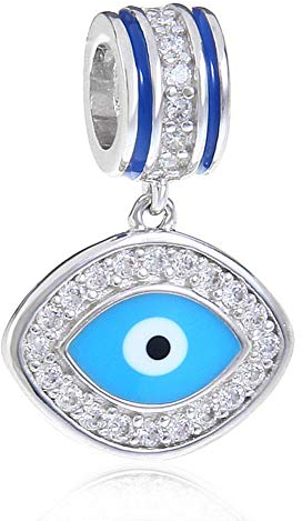 Abalorio de plata de ley 925 con diseño de ángel y mal de ojo para pulsera Pandora A