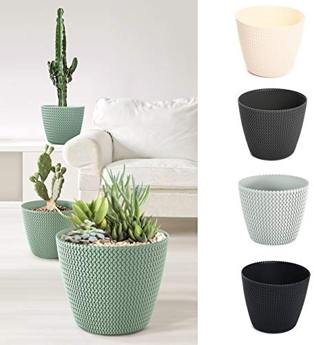 Blumentopf Pflanzentopf Balkontopf Strickmuster Optik Übertopf Geflecht-Optik 5 Farben (300 Creme)