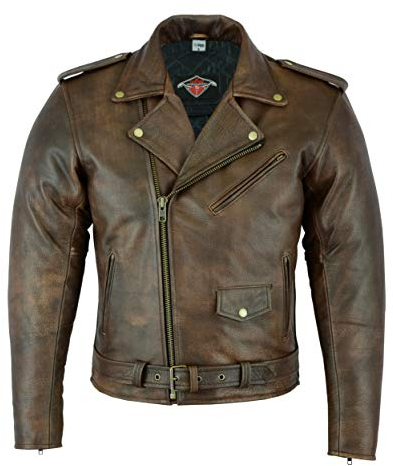 Texpeed Braun Motorrad lederjacke herren mit protektoren - Marlon Brando Retro Chopper Rockerjacke - Mit Original Biker Rüstung (EN 1621-1) Schutz XXL