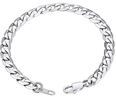 GOLDCHIC JEWELRY Curb Chain Men Women's Bracelet, 316L Stainless Steel 6mm Cuban Link Bracelet, 21CM
