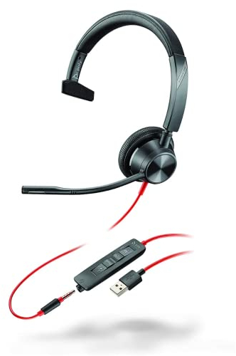 Plantronics – Blackwire 3315 USB-A (Poly) – Wired, Single-Ear (Mono) Headset with Boom Mic – Connect to PC/Mac via USB-A or Mobile/Tablet via 3.5 mm Connector – Works with Teams, Zoom, & more
