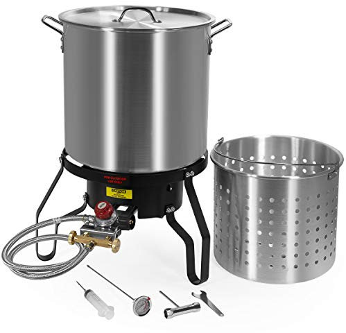 Barton 52Qt Truthahn-Fritteuse mit Hochdruckbrenner, Allzweck-Aluminium, 80.000 BTU, Outdoor-Kessel, Bräter, Krebse, Topf, kochender Deckel, Meeresfrüchte, Cajun, Gasherd, Brenner, Standinjektor