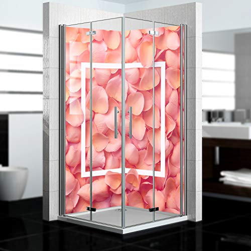 dedeco Eck-Duschrückwand wasserfest mit Rosen Motiv UV-Lack glänzend - 2 x 90x200 cm, als Badrückwand zum Fliesenersatz, als Dekorwand, Wandverkleidung und Duschplatte aus Aluminium - Made in Germany