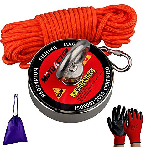 MUTUACTOR Angelmagnete, starke 320 kg Zugkraft, Retriever-Magnet N52 Neodym-Magnete mit 20 m langem haltbarem Seil, leistungsstarke Magnete für Angeln und magnetische Erholung im Wasser