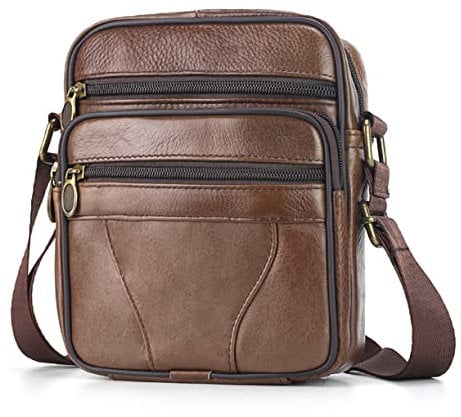 BAGZY Umhängetasche Herren Leder Schultertasche Handtaschen für Männer Herrentasche Klein Tasche Crossbody Bag für Geschenke Arbeit Reise Alltagsleben Messenger Sling Bag Braun