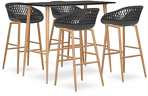 vidaXL Bar Set 5-TLG. Barhocker Bartisch Barstuhl Tresentisch Bistrotisch Stehtisch Bartresen Küchentisch Bistrohocker Küchenbar Schwarz Grau