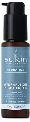 Sukin Hydration Hydrafusion Nachtcreme für dehydrierte Haut, hydratisiert mit Meeresalgen, Hyaluronsäure, Maiskomplex, vegane sichere Creme, klimaneutral, 99% natürliche Öle, 60 ml