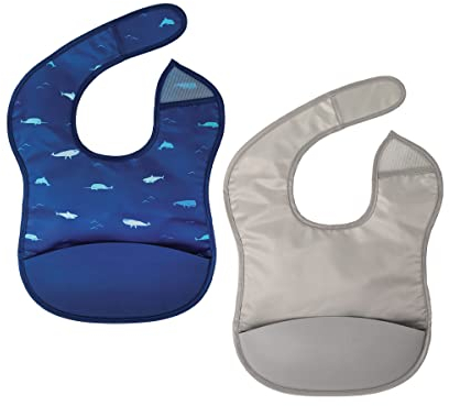 Tiny Twinkle - Wasserdichtes Lätzchen mit Silikontasche Pack 2 - Grau/Ozean