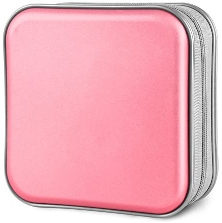 Siveit CD Case, 40 Capacity CD/DVD Case Holders Wallet Hard Plastic DVD Disc Cases Storage Binder for Car Home Office Travel (Pink)