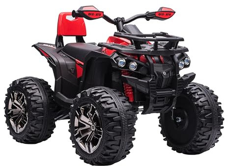 HOMCOM Quad Eléctrico 12V para Niños +3 Años con 2 Motores Faros Música Neumáticos de Suspensión Botones Avance y Retroceso Vehículo Eléctrico a Batería 100x65x73 cm Rojo