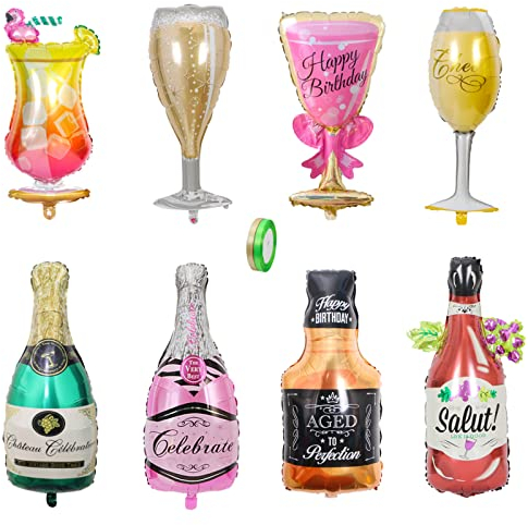 jiuzcare Champagne Gonflable 8 Pièces Bier Helium Foil Ballons Géant Ballon Whisky Bière Coupe Bouteille Champagne Flamant Aluminium Ballons Bouteille Gonflable pour Party Anniversaire Mariage Décor