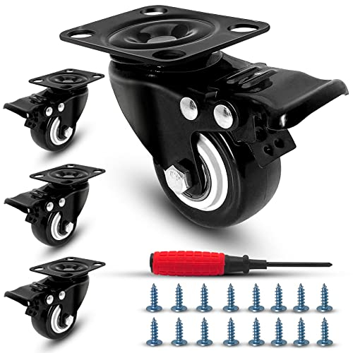 4 Roulettes Pivotantes avec Frein 50mm en Caoutchouc Castor Roues pour Meubles avec Capacité de 280kg Roulette Sans Traces au Sol pour Charge Lourde - Roue en Caoutchouc pour Chariot (Noir)