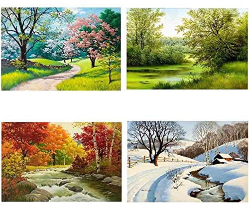4 Pack DIY 5D Diamond Painting Set,Landschaft Jahreszeiten Full Drill Diamant Painting Bilder für Erwachsene Kristall Stickerei Kreuzstich Gemälde Handwerk Hause Wanddekoration Square Drill,30x40cm