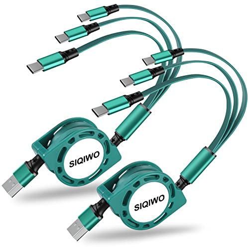 SIQIWO USB Typ C Kabel Schnellladung [3A/1M/2Stück], QC 3.0 USB C Einziehbares Ladekabel und Datenkabel mit 3 Typ C Port, für iPhone 16/15, Samsung Galaxy S24 A52, Huawei P50 P30, Sony, Pixel, Moto
