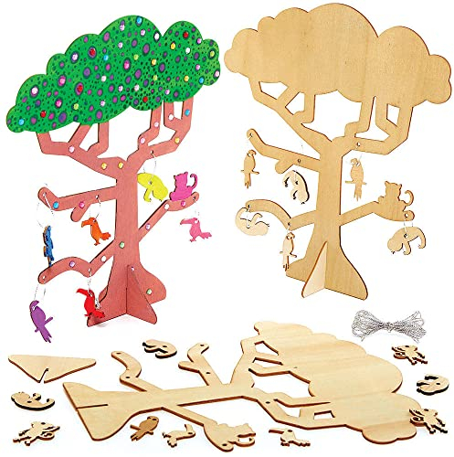 Baker Ross FC917 Dschungel Tier Baum Holzbastel Set - 2er Pack, Holz Basteln für Kinder zum Malen, Dekorieren und Verschenken, Mittel