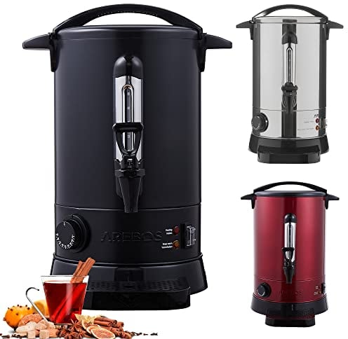 Arebos Catering Urn | Mulled Wine Cooker 950 W Hot Drink Dispenser 6.8 L with Drip Tray, Outlet Tap, Thermostat and Overheating Protection Temperature Setting from 30-110 °C Black