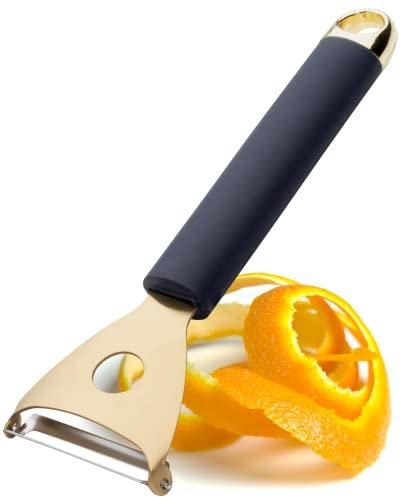 Stainless Steel Precision Peeler Tool - Precision Ground Blade, Easily Peels Carrots, Potatoes and Apples, Glides Smoothly Making Ribbons Of Ingredients. Kitchen Tool With 5yr Guarantee, Blue And Gold