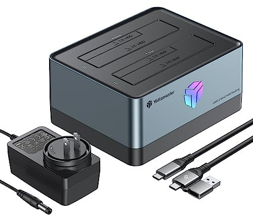Yottamaster Docking Station Dock, USB 3.0 to SATA Dual Bay 10Gbps USB C Hard Drive for 2.5 & 3.5 SATA HDD/SSD Suitable for PC/Smart TV/Smart Router/PS4 - Non-Cloning Offline[KC200]