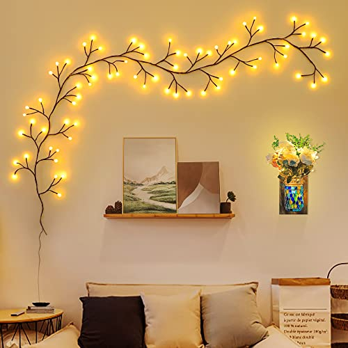 NEWNEN Zweige Lichter 72LEDs Lichterketten Warmes Gelb Lichterbaum mit Netzstrom Betriebene, Künstliche Lichterzweige für Ostern Innen Wanddeko Aesthetic Room Décor