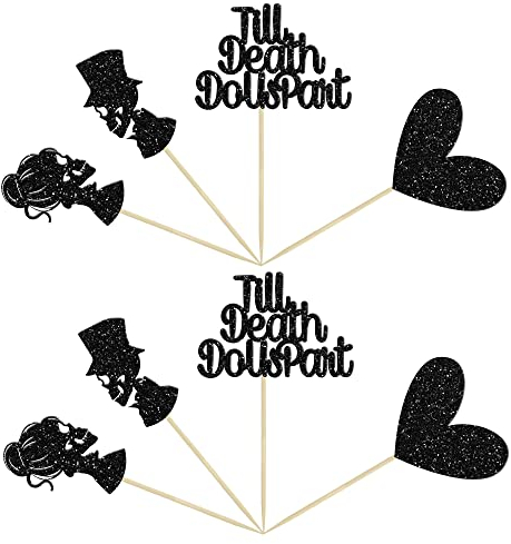 Gyufise 24Pcs Happy Galentine's Day Cupcake Toppers Black Glitter Till Death Do Us Part Cupcake Picks Valentine's Day Theme Birthday Party Cake Decorations Supplies