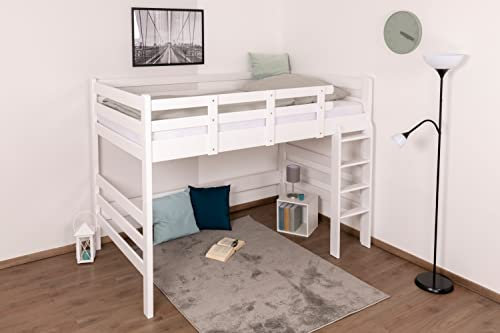 Hochbett für Erwachsene Easy Premium Line K23, Buche Vollholz massiv weiß lackiert, teilbar - Liegefläche: 120 x 200 cm