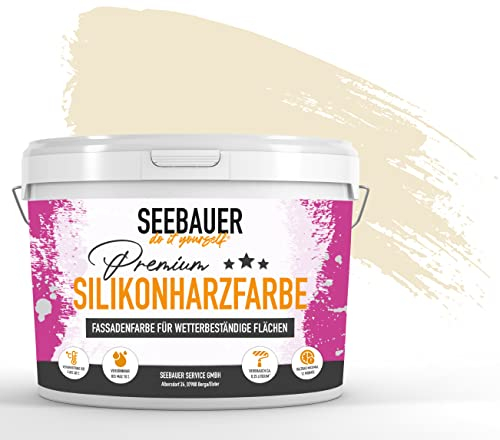 SEEBAUER diy Silikonharz-Fassadenfarbe Beige 2,5L für Außen (No. 417 Honey Bee) Selbstreinigende Fassadenfarbe mit Lotuseffekt - Geeignet für Putz, Mauerwerk und Beton