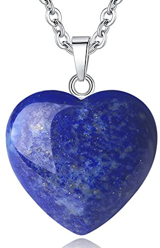 XIANNVXI Kristalle Lapislazuli Kette Liebe Herz Stein Lapislazuli Anhänger Halskette Damen Silber Heilung Kristall Heilstein Edelsteine Reiki Schmuck Frauen Anhänger Geschenk am Valentinstag