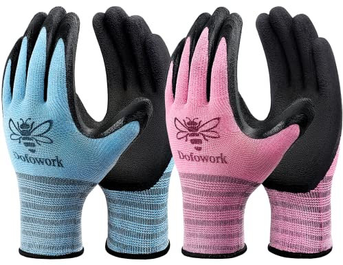DOFOWORK Gardening Gloves - 6 Pairs, Breathable Natural Latex Blue, Pink, Large