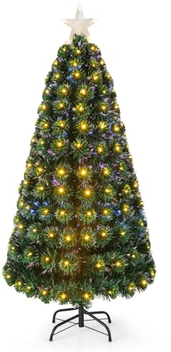 LIFEZEAL Weihnachtsbaum mit LED, Christbaum PVC mit 170 LED-Leuchten, Verschneiter Kunstbaum mit 8 Lichteffekten, Künstlicher Tannenbaum mit Metallständer, Grün (150cm)