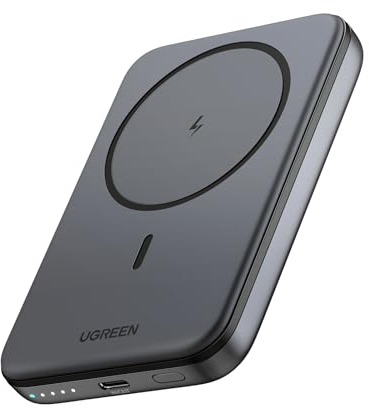 UGREEN Nexode Power Bank Magnético 5000mAh, Batería Externa Carga Rápida PD15W con Cable USB C, Cargador Portátil Inalámbrico Compatible con iPhone 16/15/14/13/12 Mini Plus Pro MAX(Negro)